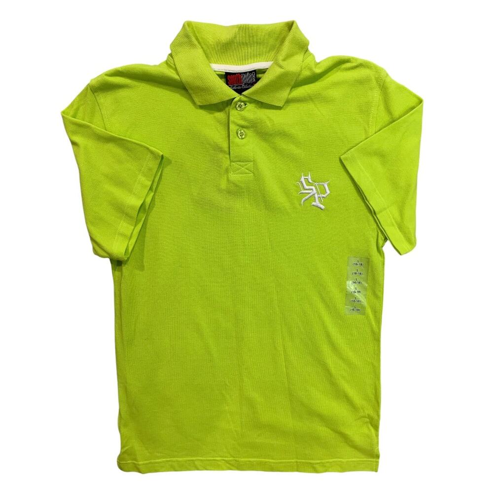 Large (16/18) South Pole Neon Green Boys Youth New Short Sleeve Polo Golf Shirt